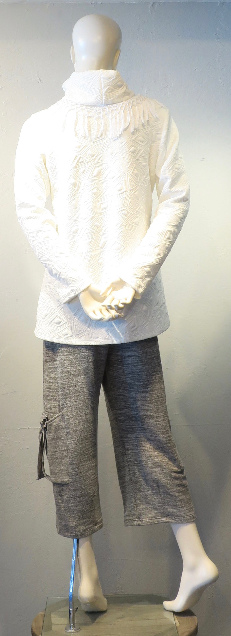Textured Fringe Top  - Bone