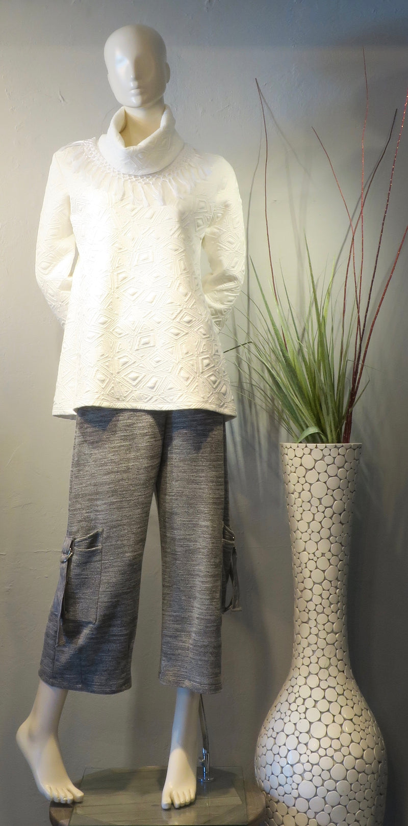 Textured Fringe Top  - Bone
