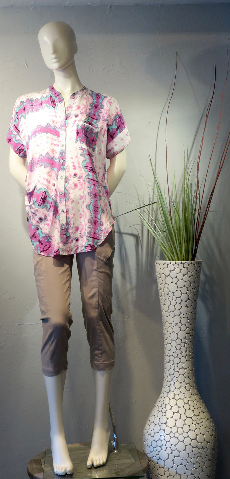 Side Drape Blouse Stripe Ink Blot