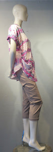Side Drape Blouse Stripe Ink Blot