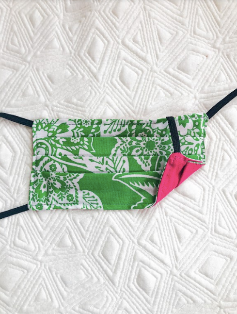Reusable Mask - KIDS: Green Bandana Print/Pink  (1 -Mask)