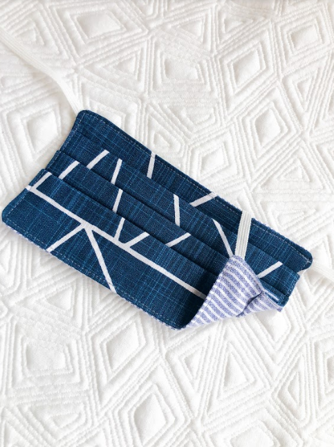 Reusable Mask - KIDS: Navy Lines/Blue Stripe  (1 -Mask)