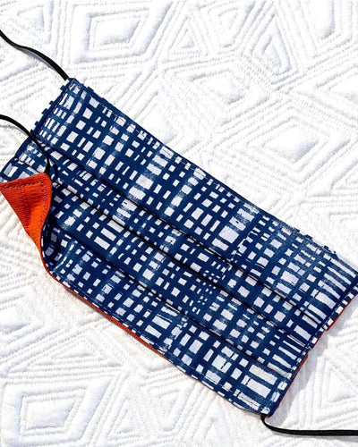 Reusable Mask - KIDS: Blue Print/Orange  (1 -Mask)