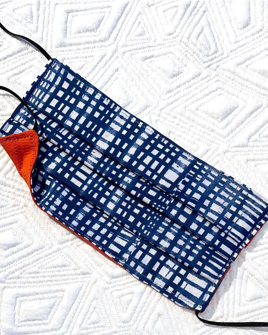 Reusable Mask - KIDS: Blue Print/Orange  (1 -Mask)