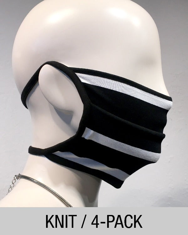 Reusable Mask - KNIT - B/W Stripe  (4-Pack)