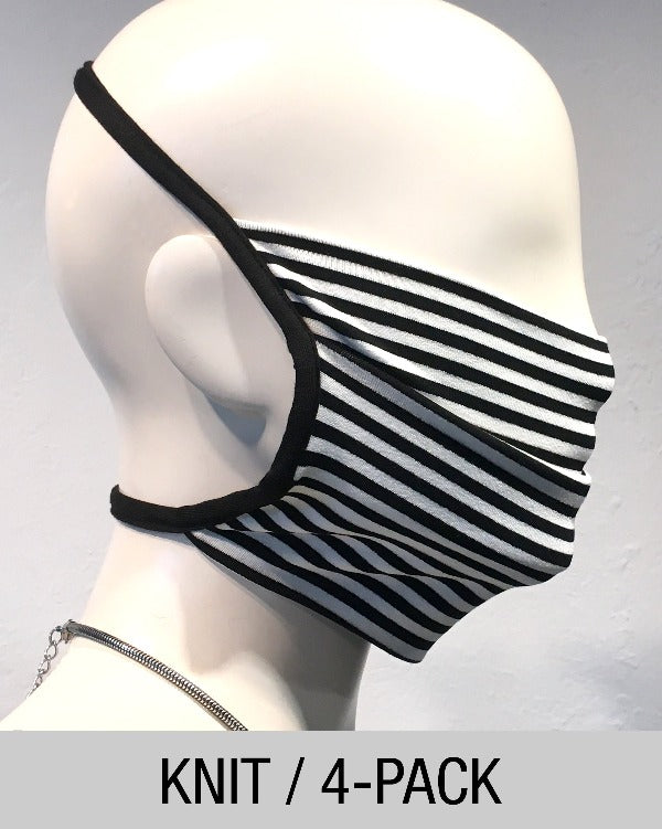Reusable Mask - KNIT - Optic B/W Stripe  (4-Pack)