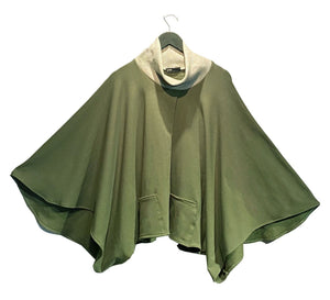 Olive Fleece-Backed Poncho